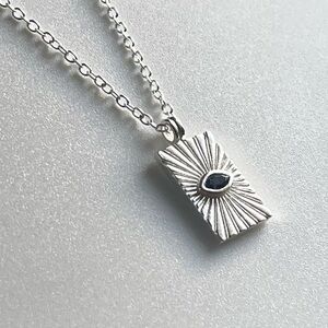 925 Sterling Silver Evil Eye Necklace | Sapphire Charm Medallion Pendant